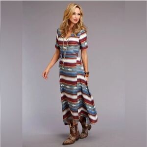 Stetson Western Boho Serape Striped Multicolor Southwestern Wrap Dress XS